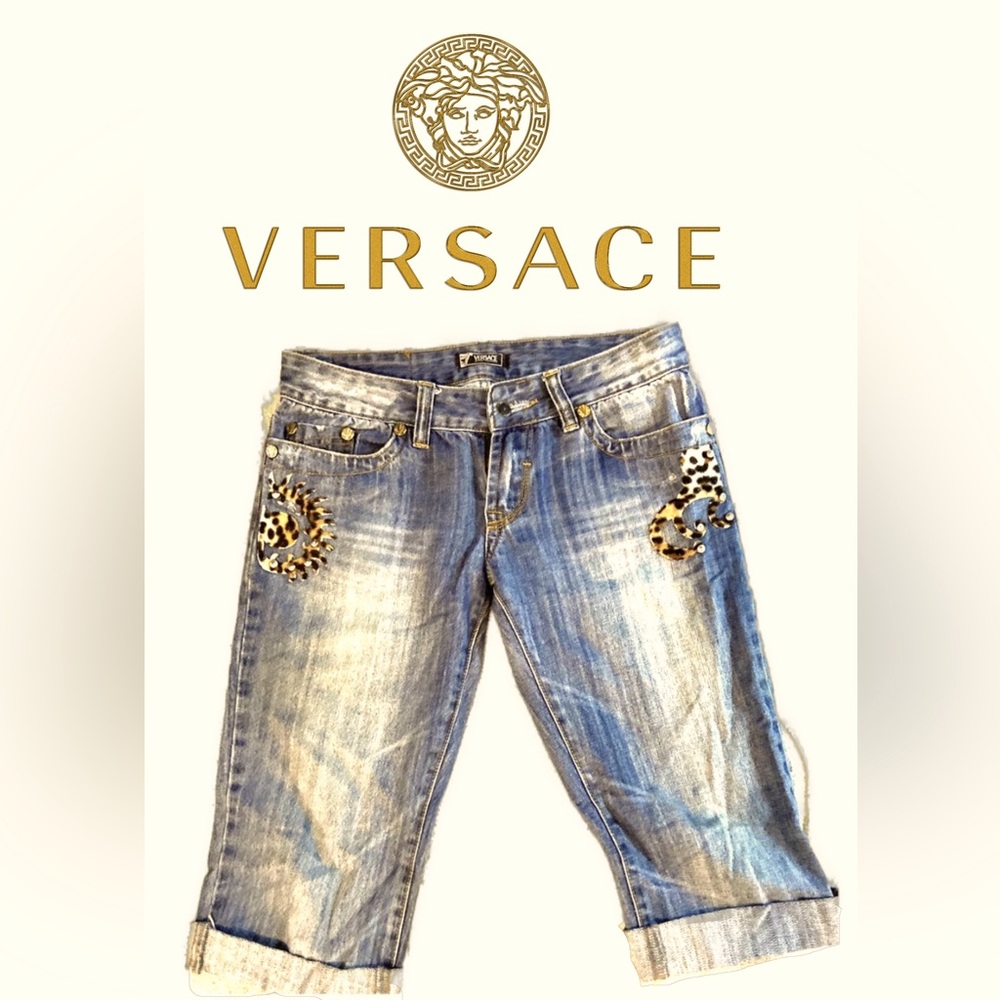 Vintage-washed leopard Capri Jeans 29- Versace